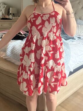 Gap Poplin Mini Dress - Red and White Floral with Pockets